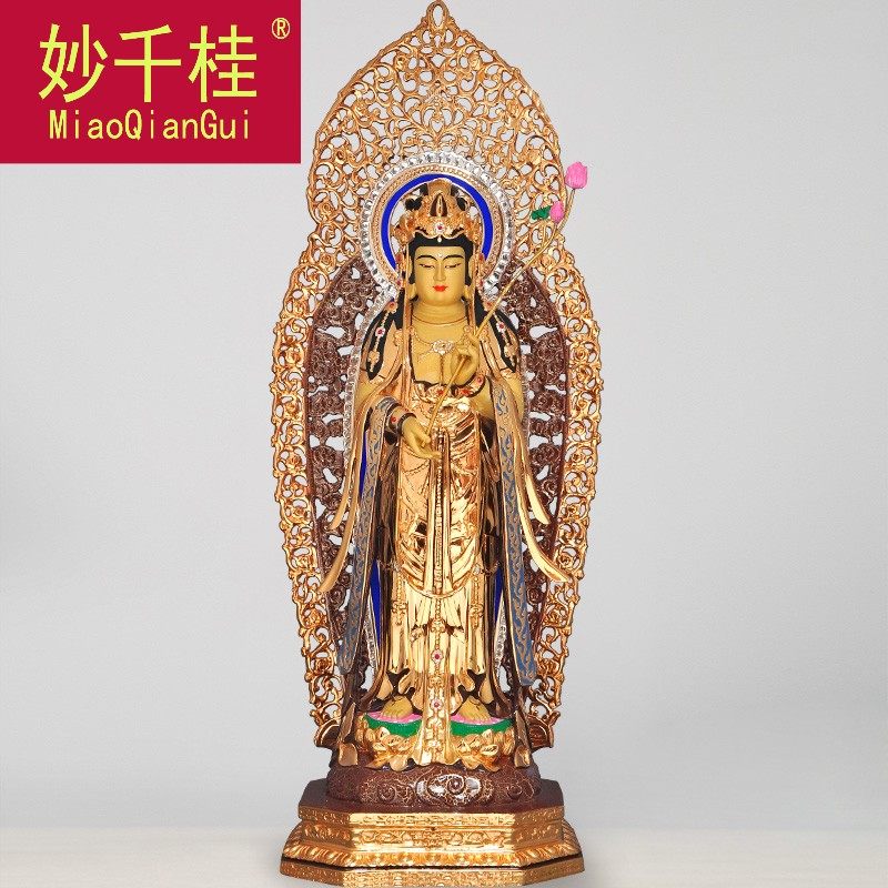 纯铜24k鎏金阿弥陀佛观世音菩萨 妙千桂摆件