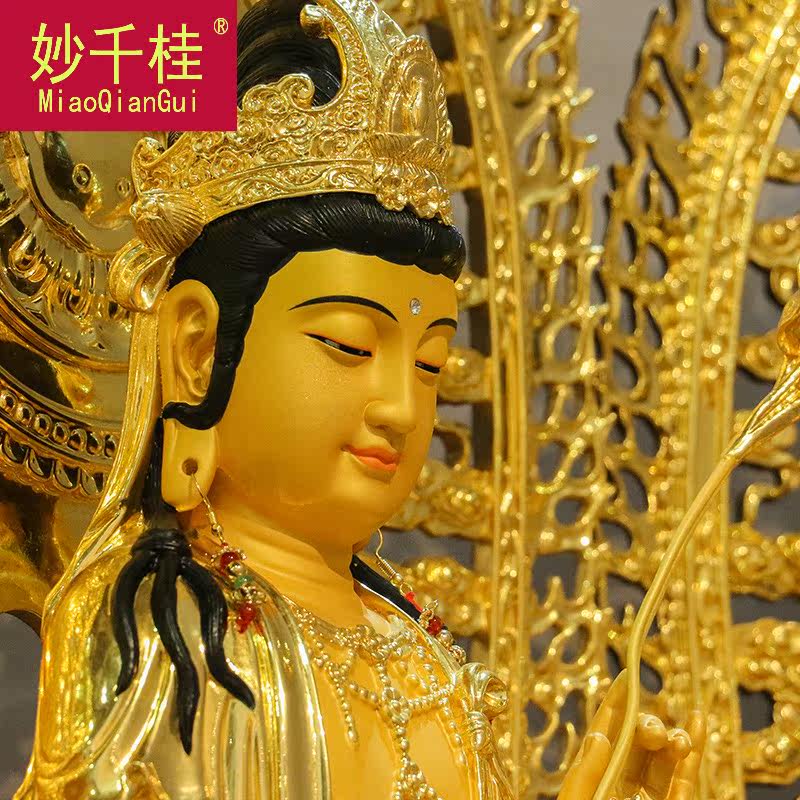 纯铜贴金西方三圣阿弥陀佛供奉佛像 妙千桂摆件