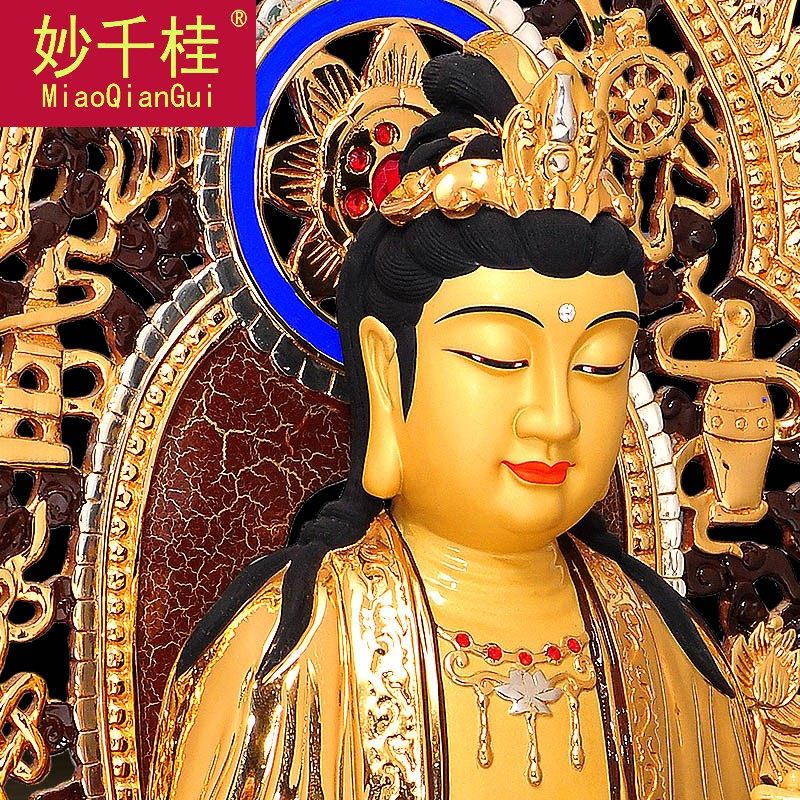 妙千桂台湾鎏金西方三圣佛像纯铜 妙千桂摆件