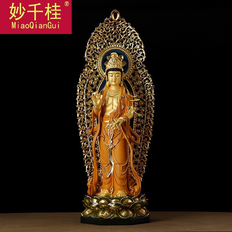 妙千桂纯铜彩绘西方三圣摆件佛像 妙千桂摆件