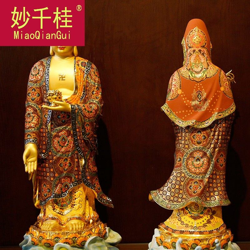 佛具台湾西方三圣纯铜摆件手工佛像 妙千桂摆件