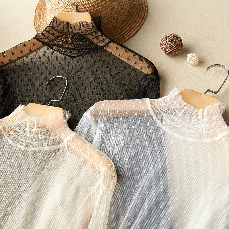 蕾丝秋冬季高领超仙气质洋气打底衫 简朴色蕾丝衫/雪纺衫