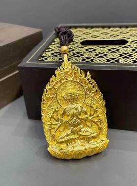 越南沙金千手观音吊坠八大守护神文殊本命佛挂坠古法佛像菩萨项坠