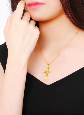 2025新款女轻奢设计高级感越南沙金项链男款十字架真金色吊坠配饰