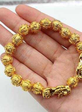 仿越南沙金貔貅手链土豪金六字箴言皮卡手串佛珠仿3d硬金首饰