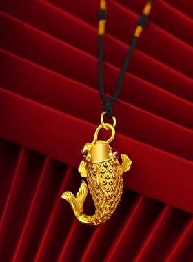 越南沙金镂空富贵锦鲤项链黄铜镀金复古花丝金鱼女士吊坠直播货源