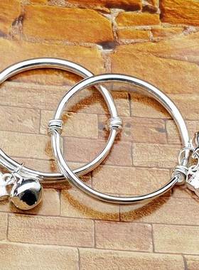 宝宝婴儿仿银首饰厂家 925标志合金镀银儿童铃铛手镯小孩手环