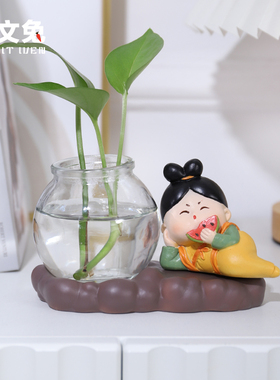 创意唐仕女玻璃花瓶摆件