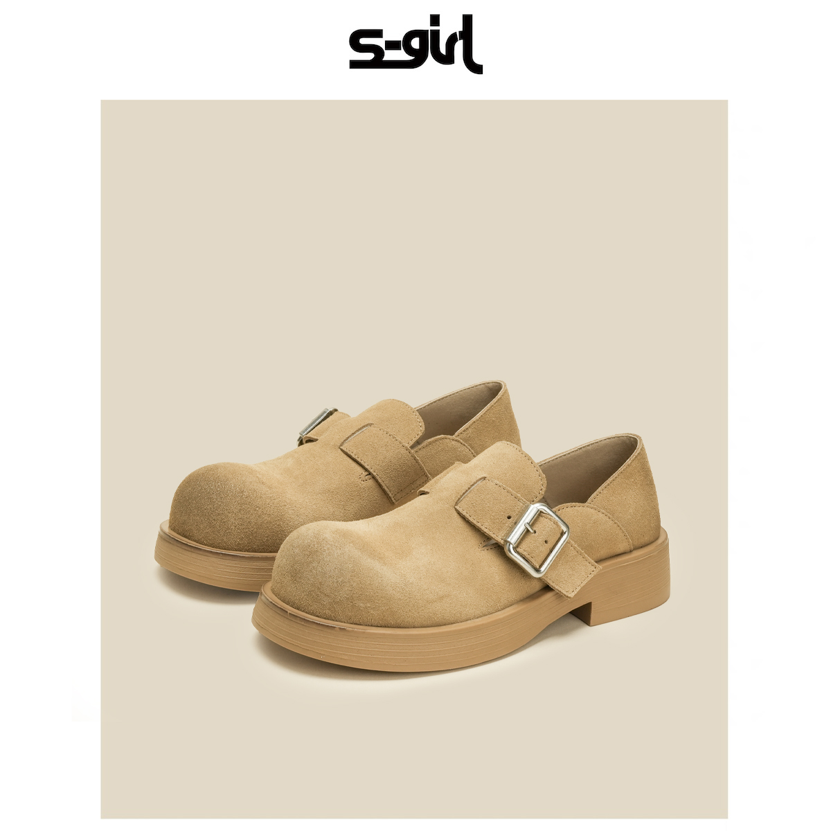 SGIRL TWTW厚底勃肯鞋女一字扣复古英伦乐福鞋堆堆袜女搭配小皮鞋 - 图0