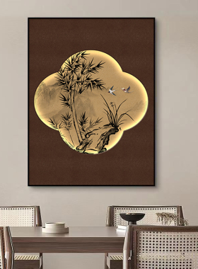 中古风竹林飞鸟电表箱遮挡装饰画