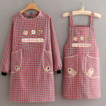 Home anti-fouling abrasion resistant to work work clothes long sleeves cotton fabric women apron cooking kitchenette Breathable Customisation