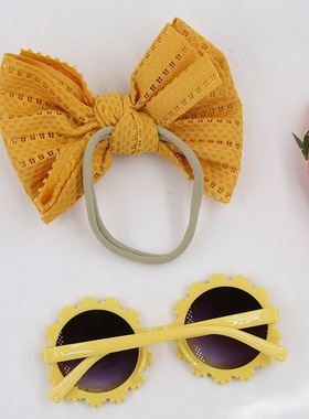 儿童太阳镜头带组合套装宝宝小雏菊春夏墨镜镂空蝴蝶结发带两件套