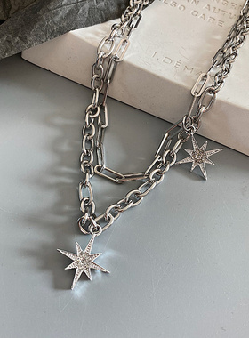 双链条酷冷淡少女锁骨项链