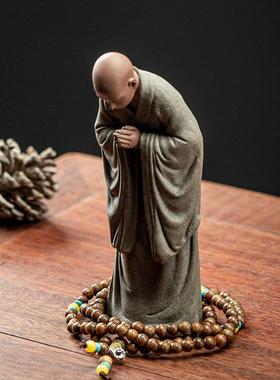 新中国风紫砂僧禅宗饰品创意客厅书房茶室茶桌陶瓷工艺品装饰