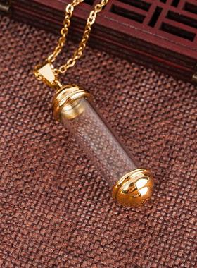 2026电镀钛钢透明嘎乌瓶朱砂楞严咒护身符管吊坠情侣许愿瓶香水挂