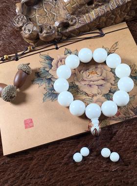 2026天然白玉菩提根大圆珠雕刻莲花吊坠男女士配饰品情侣念佛珠手