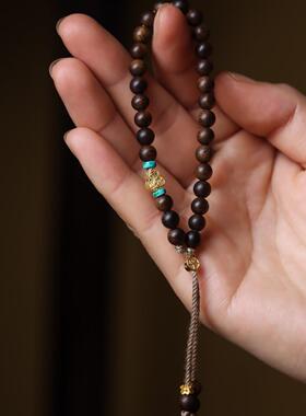 2026天然绿棋楠沉香搭绿松葫芦款圆珠单圈手串手腕留香木奶香文玩