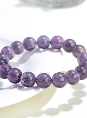 2026久雅水晶 天然黄铜矿冰种紫色萤石圆珠手链 双色萤石散珠手串