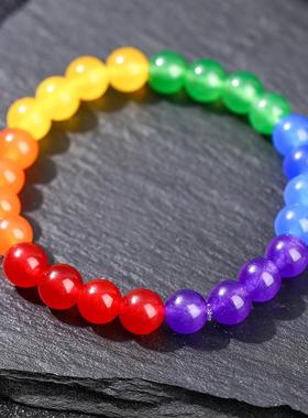 2026晶东珠宝 天然七彩玉髓手链本命年复古彩色水晶时尚首饰手链