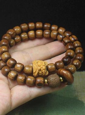 2026天然黑花梨木手串雕刻醒狮高密顺纹老型珠男女双圈文玩摆摊批