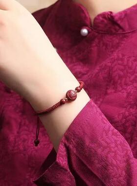 2026朱砂十二生肖红绳手链女蛇马猪狗龙本命年编织手绳男朱砂儿童