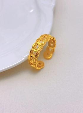 2026抖音爆款高级感轻奢黄色铜钱戒指小红书金色时尚百搭小众对戒