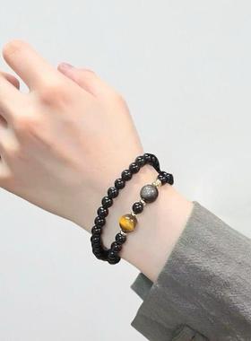 2026风禾珠宝双圈黑曜石手串轻奢高级感虎眼石七夕情人节礼物手饰