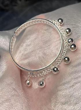 2026银饰手镯铃铛可调节镯子日常百搭首饰民族风配汉服旗袍厂家跨
