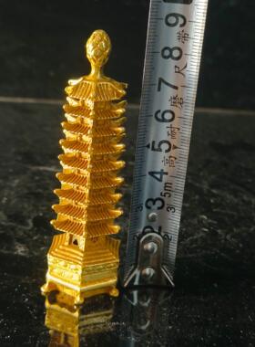 2026复古纯铜鎏金九层文昌塔钥匙扣 铜工艺品 文创市集古玩老物件