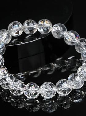 2026鸿初珠宝 喜马拉雅白水晶手链 爆纹白水晶圆珠手串 厂家直销