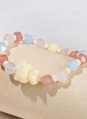 2026晶德珠宝 天然粉东陵菱形珠手串寿山石九尾狐KT猫民族风手链