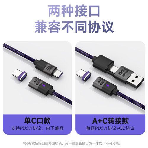 PD240W磁吸充电数据线CtoC快充线公对公PD3.1适用于苹果iPhone17/16/小米15Pro闪充华为100W快充Mac笔记本用 - 图1