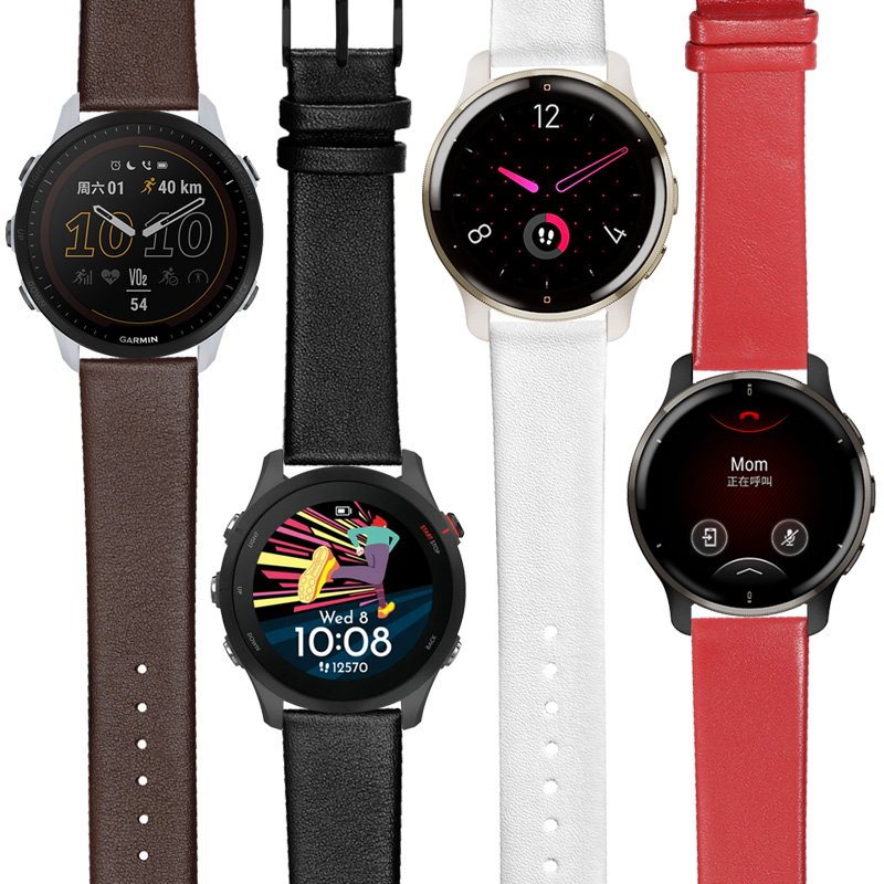 适用Garmin佳明Forerunner245/245M/645M/255/265M/955/965超薄真皮表带Vivoactive3/Venu2/Venu3手表带男女 - 图0