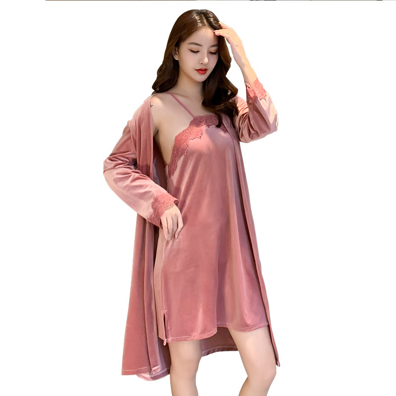 女春秋冬季性感金丝绒长袖新款睡袍 阿连特睡裙