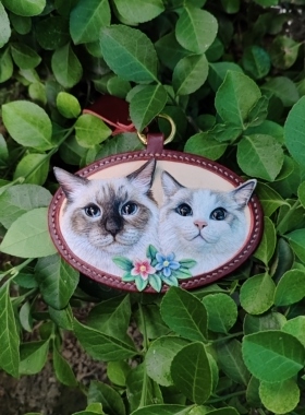 宠物定制皮雕纯手工3d浮雕永久纪念立体挂牌钥匙扣可爱猫狗原创