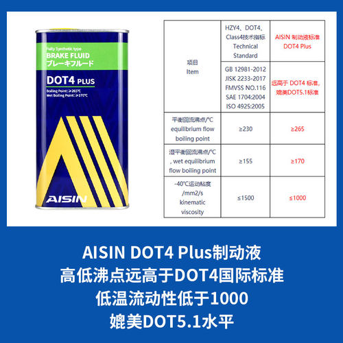 爱信AISIN刹车油汽车制动液离合器油日系美系德系通用DOT4PLUS1kg - 图0