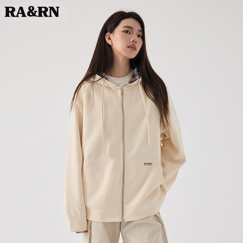 RARN热爱如你格纹拼接连帽卫衣女2025秋装设计感双拉链休闲外套 - 图0