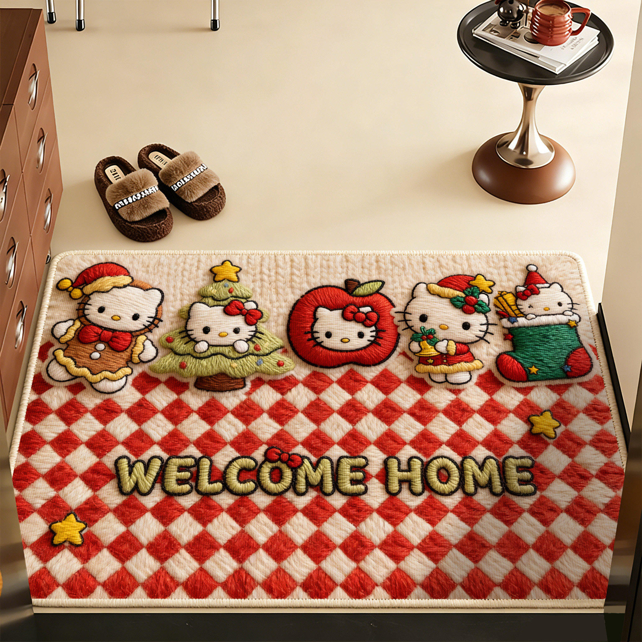 卡通风凯蒂猫硅藻泥入户门地垫门口进门玄关脚垫子防滑毛线感地毯,淘宝优惠券,粉丝福利购,淘宝优惠卷