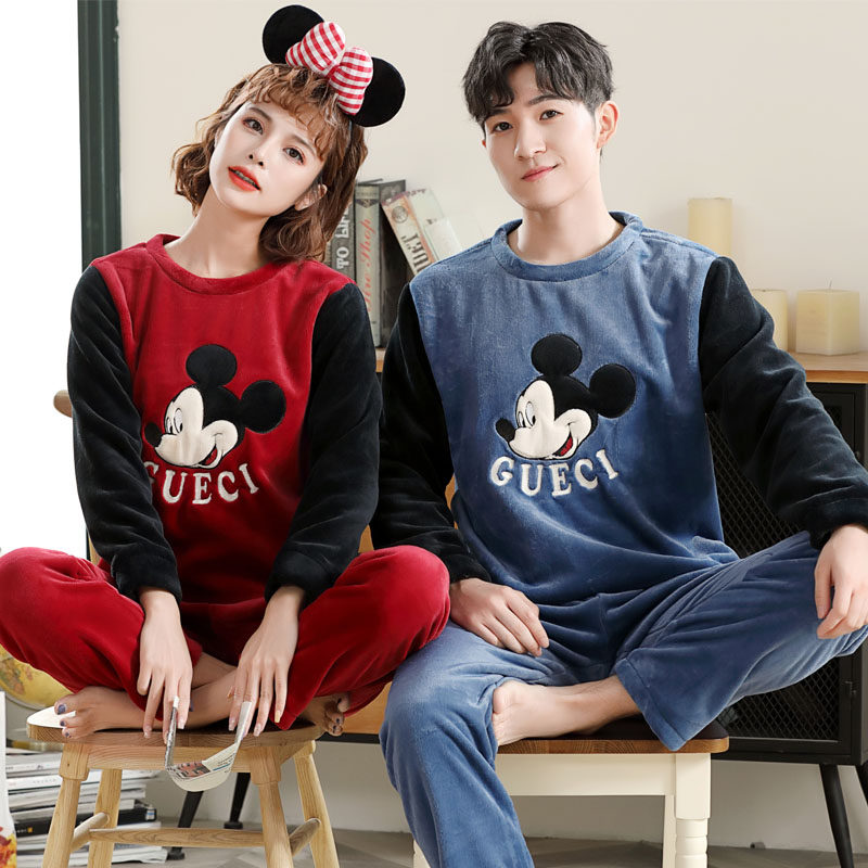 情侣秋冬季珊瑚绒女款卡通冬天睡衣 韩娇绮睡衣/家居服套装