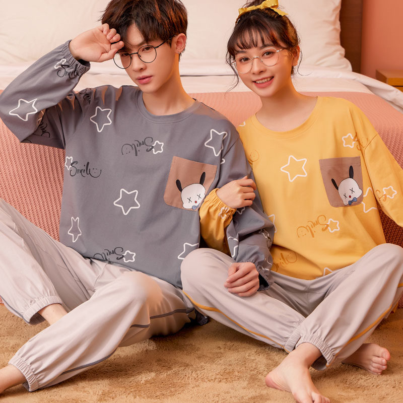 情侣春秋款长袖纯棉四季卡通睡衣 韩娇绮睡衣/家居服套装