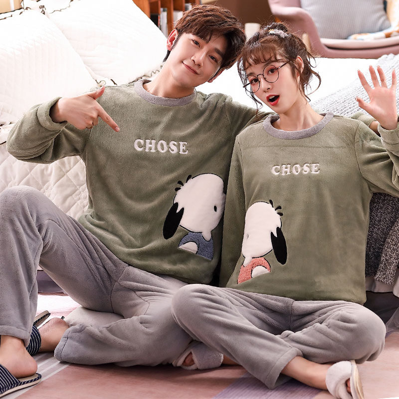 情侣秋冬季长袖法兰绒男士女款睡衣 韩娇绮睡衣/家居服套装