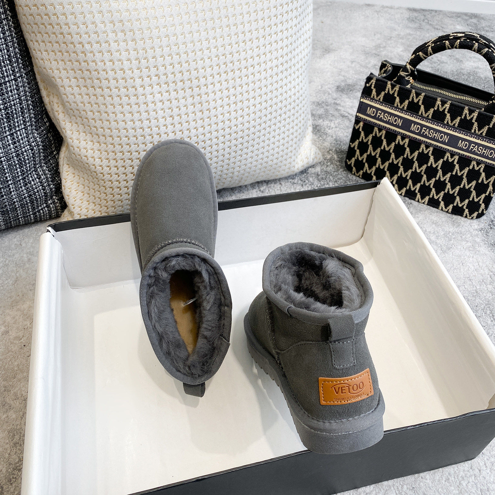 2025新周冬雨mini雪地靴真牛皮毛一体加绒加厚冬季棉鞋低筒短靴子,淘宝优惠券,粉丝福利购,淘宝优惠卷