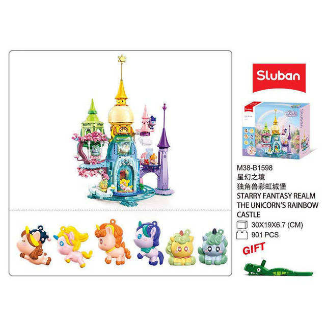Little Luban Unicorn Rainbow Villa Castle Assembly Fun High Building Blocks Girls Toy Model Ornament Gift