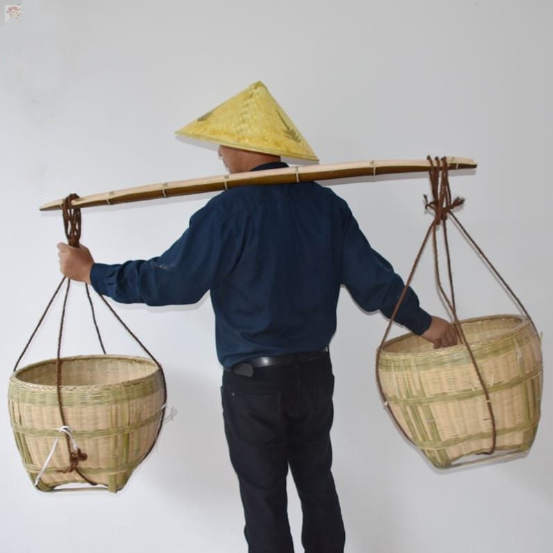 扁担挑水用双钩担家用钩子实木纯手工道具农村挑粪工具结婚儿童竹