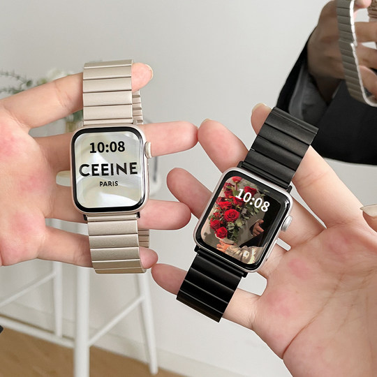 适用iwatchs9手表带s10新款11金属苹果手表链s8s7s6手表带高级感5腕带applewatchs9小众磁吸iwatchse女生新品