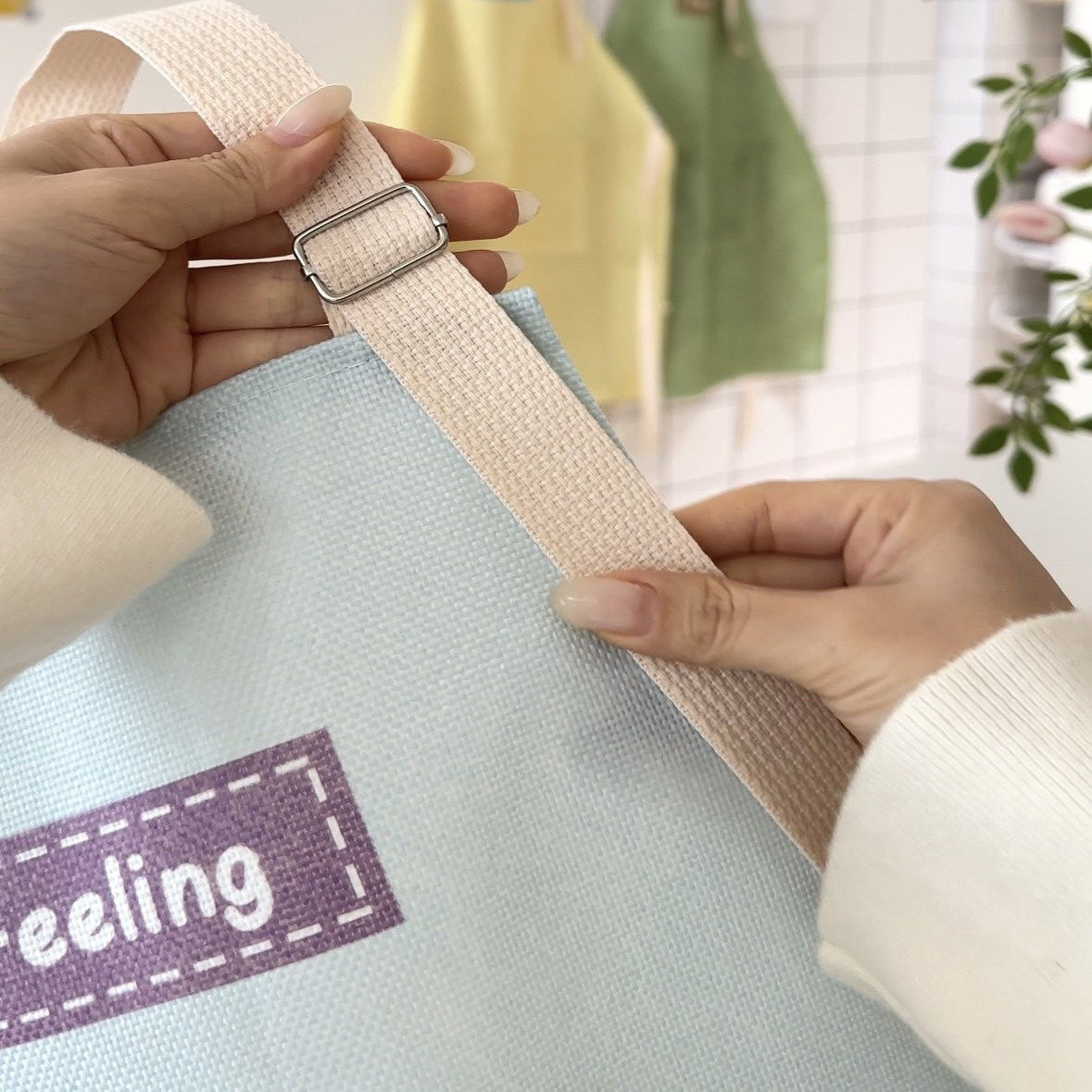 奶油风围裙防水防油厨房家用纯色高级感年轻款做饭专用罩衣高颜值,淘宝优惠券,粉丝福利购,淘宝优惠卷