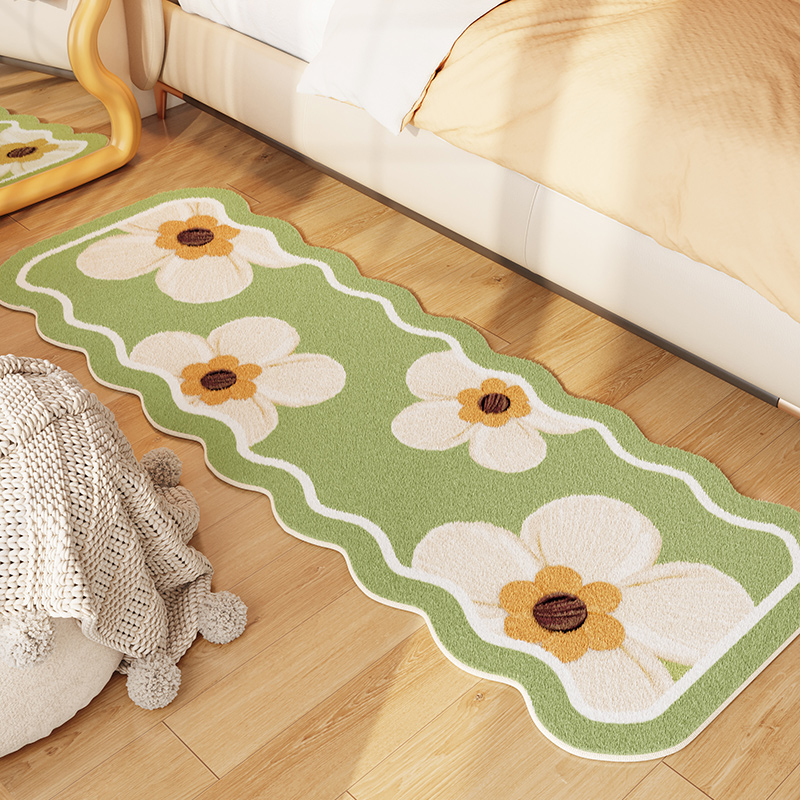 花卉仿羊绒地毯卧室房间床边毯客厅沙发茶几毛绒长条脚垫加厚地垫-图0
