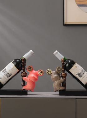 创意福气熊酒架酒柜装饰品摆件