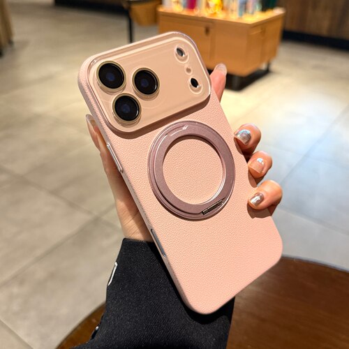 带旋转磁吸支架适用苹果17promax手机壳iphone17Air新款16pro镜头膜全包15粉色13荔枝纹14女12Magsafe保护套 - 图2