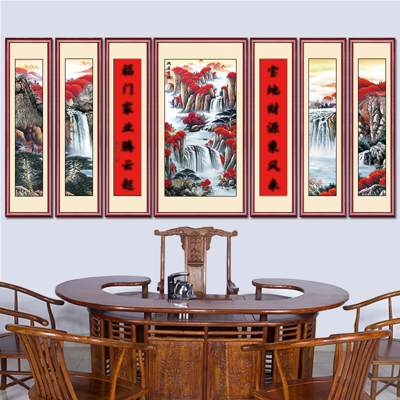 鸿运当头国画中堂画客厅挂画农村堂屋装饰对联字画大气大堂山水画_虎窝淘